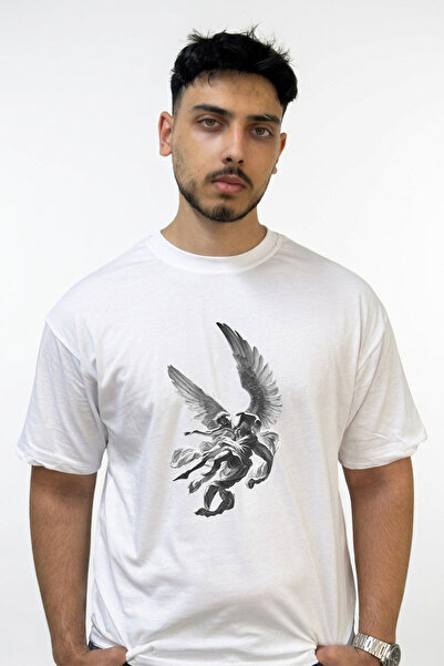 Anetos Dusen Melek Design Printed Oversize White T-Shirt
