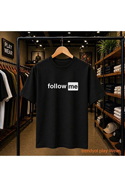 playwear Follow Me Back and Front Chest Printed 100% Cotton Oversize Loose Re...