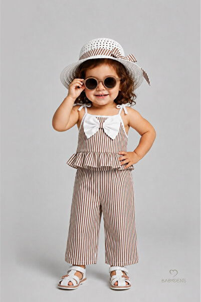 BABYDEN'S Baby Girl Summer Set with Hat 3-Piece Birthday Outfit Striped Ruffl...