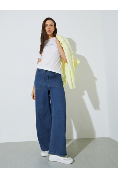 Styli Dark Blue Jogger Style Wide Leg Jeans