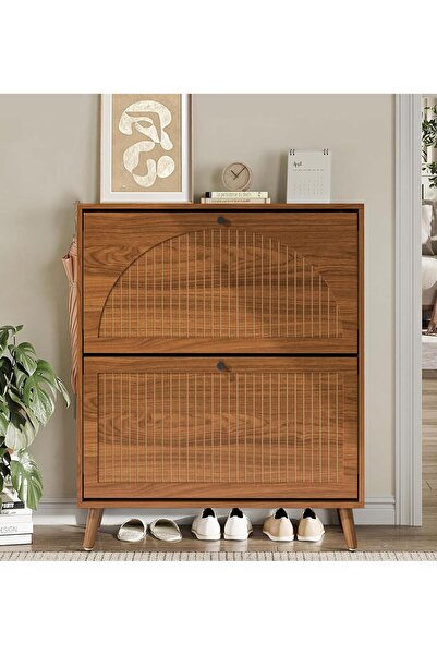 Chulovs Narrow Shoe Cabinet for Hallway with Two Foldable Drawers and Grooved...