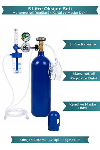 Millenmax 5 Litre Oksijen Seti Manometreli Regülatör, Kanül ve Maske Dahil