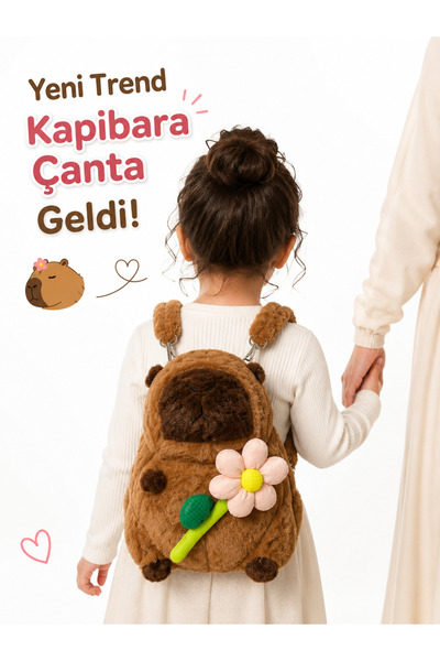 ARAT DİAMOND TOYS Capybara Kapibara Peluş Oyuncaklı (Çiçek Desenli) Sırt Çant...