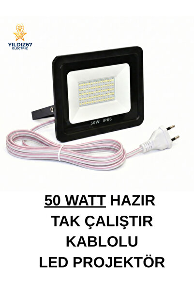 SCHUAR 50 Watt Tak Çalıştır 5-10-15-20-25-30 Metre Hazır Kablolu Led Projektör