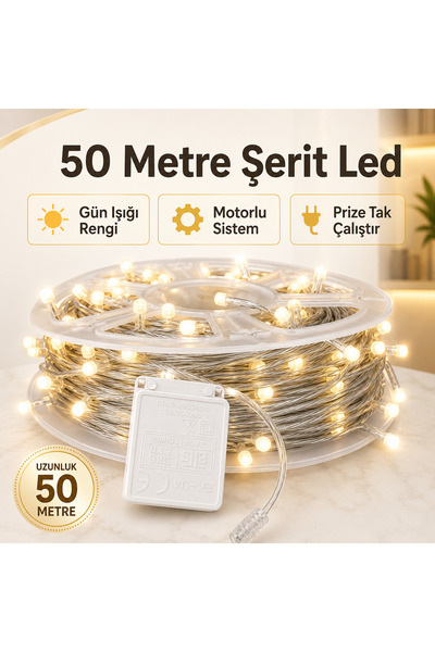 BERHAT 50 Metre Şerit Led Gün Işığı - Ev, Bahçe, Balkon, Teras ve Organizasyon