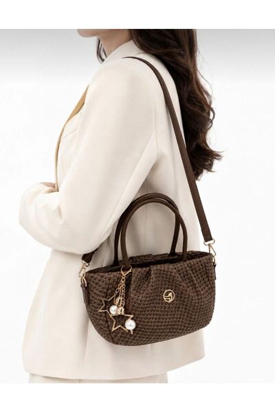 bag Women's New Season Straw Look Star Charm Hand and Shoulder Bag