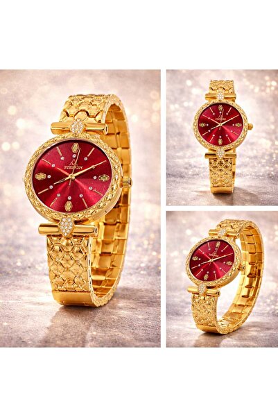 FITRON Women’s Gold Bracelet Watch Red Dial Elegant Designer Wrist Watch