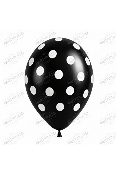 HBK Balon 11 İnç Puantiye Baskılı Siyah Lateks Balon (100'lü Paket)
