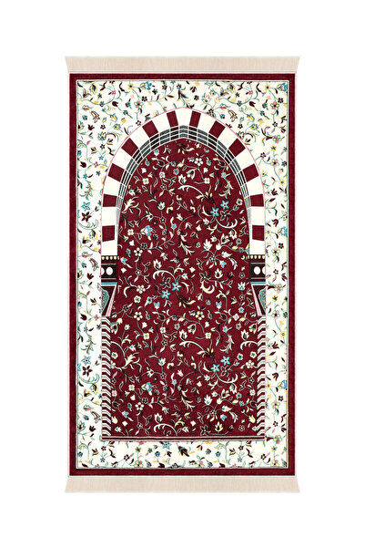 Bursa İpek Burgundy Ravza Pattern Bamboo Prayer Rug