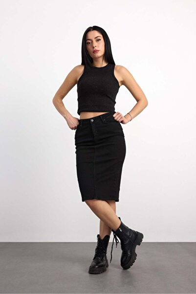 Vigoss Jeans 50286-73599 تنورة جينز نسائية متوسطة الطول بقصة عادية 50286-73599
