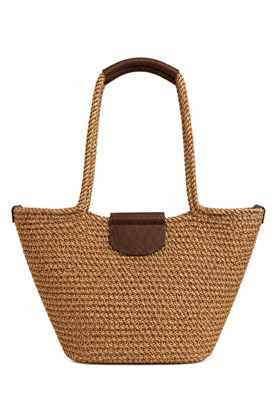 MaVaux Palma Large Size Straw Shoulder Bag with Genuine Leather Detail, Handm...