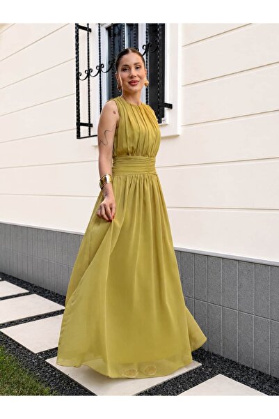 YK FASHION Büzgü Detaylı Drapeli Elbise
