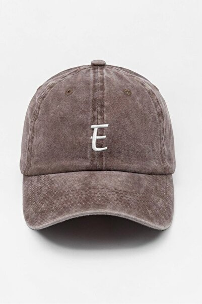 ŞapkaMania Letter E Brown Embroidered Washable Vintage Unisex Hat