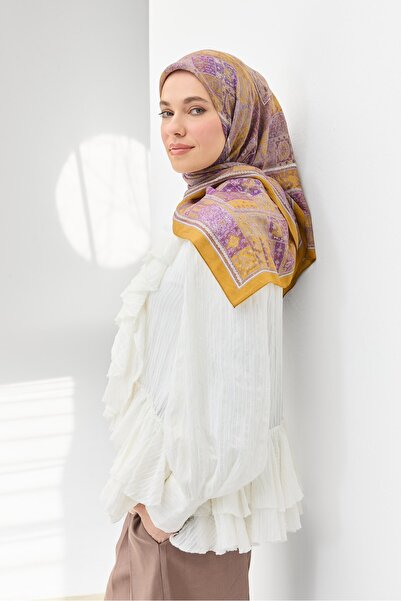 Silk Home وشاح فيلورا بنمط عرقي أصفر خردلي 90x90