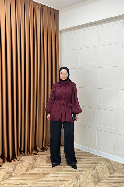 Stilife Hope Balon Kol Tunik Bordo