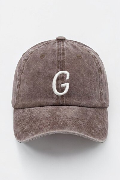 ŞapkaMania Brown Embroidered Washable Vintage Unisex Hat with Letter g