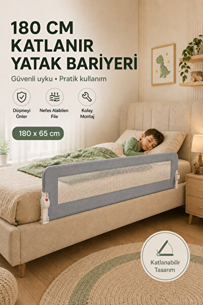 Babylike 180 cm Folding Bed Barrier Gray - Baby Child Safety Barrier, Anti-Fa...