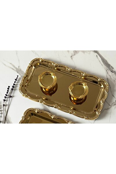 Melinda home Fiore Dikdörtgen Tepsi- 2 Adet Fiore Lokumluk Gold-Gold Servis S...