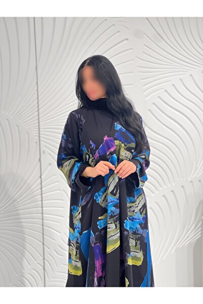 elegant veil عباية شيفون أسود فراشة ملونة | متجر الحجاب الأنيق