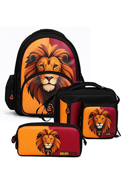 Galatasaray Boys' Triple Primary School Bag Set - Lion Print (Black - Red - Y...