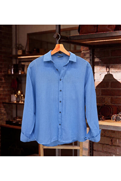 Hazhers Men's Linen Oversize Relaxed Fit Long Sleeve Summer Shirt