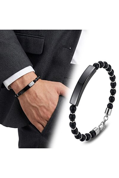 OGHAMAY Onyx Black Name-Engraved and Adjustable Steel Chain Bracelet 18392B29D7