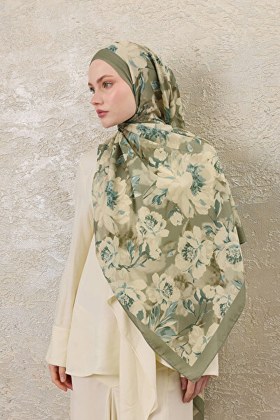 SilkTouch Sage Green Peony Dream Patterned Organic Shawl