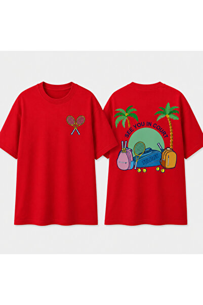 VODEXA Unisex Oversize T-Shirt Tennis 2 Printed 100% Cotton T-Shirt Comfortab...