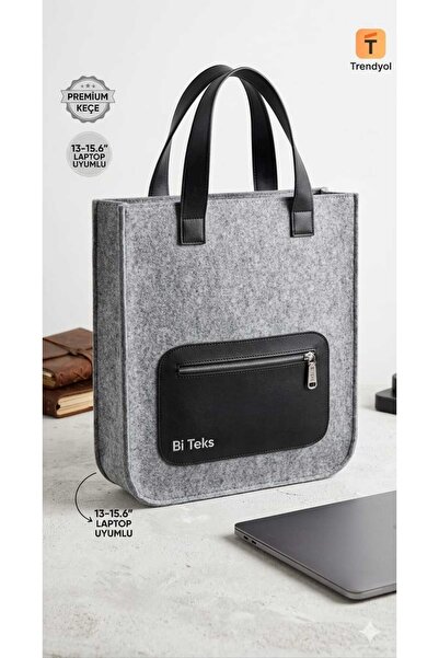 BİTEKS Bi Teks Felt Laptop Bag 13-15.6 Inch Gray Compatible with Leather Pock...