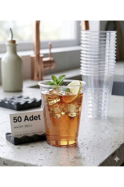 e Erta 50 Adet 350 Cc Sert Plastik Pet Limonata Milkshake Bardağı , Sunum Bar...
