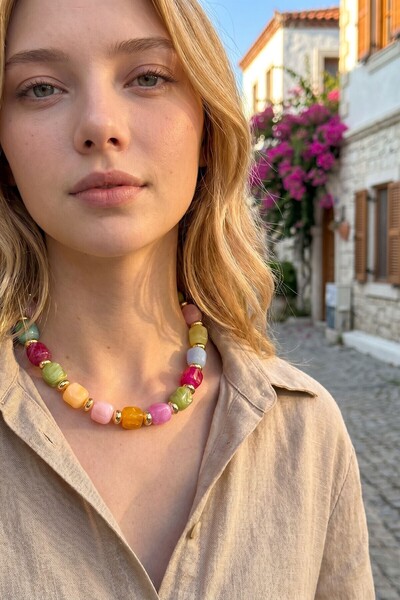 bacc Multi-Colored Colorful Stone Handmade Special Design Ethnic Bohemian Nec...