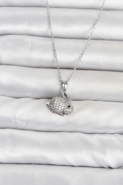 YİĞİTKARANAKSESUAR 316L Stainless Steel Silver Zircon Stone Rabbit Model Wome...