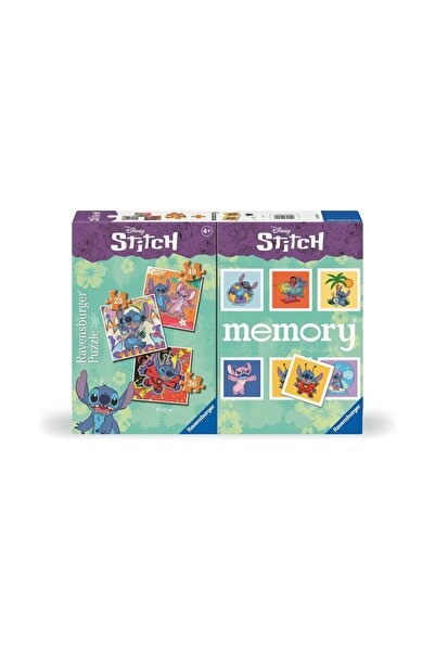 RAVENSBURGER Joc de memorie + 3 puzzle-uri Disney Stitch (24695)