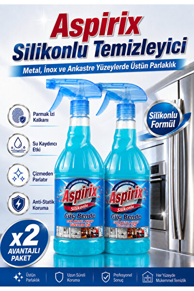 Aspirix Güç Bende - Cam Metal Ahşap Yüzeyler İçin Temizleyici - 2'li Set Meta...