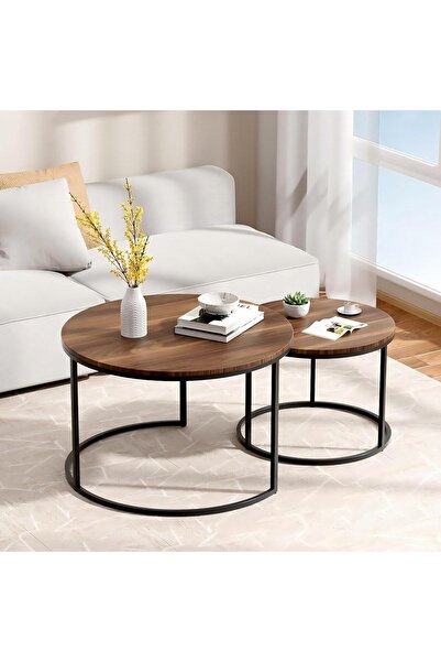 Shangxing Round Nesting Coffee Table Set of 2 End Tables for Living Room,Balc...