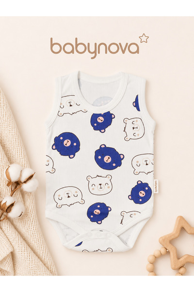 babyist بدلة أطفال بدون أكمام من Babynova بتصميم دب لطيف - إكرو