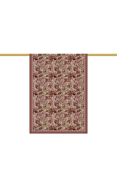 Bursa İpek Burgundy Ahenk Pattern Crepe Silk Shawl