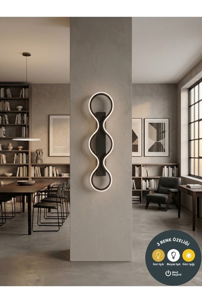 Lzy Avize Store Lumina Loop Black Design Vertical Led Sconce Modern Night Lig...