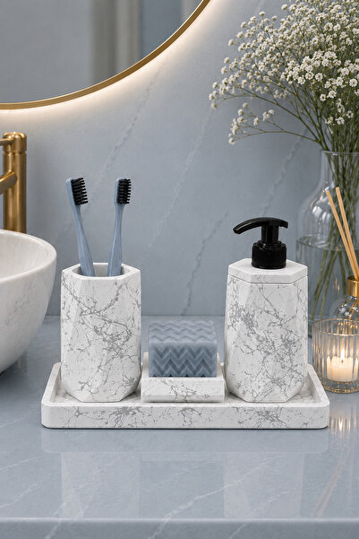 betonmall 4 Piece Concrete Bathroom Set |   Modern Bathroom Accessory Set wit...