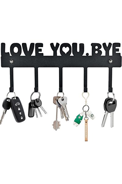 Slasa LOVE YOU BYE Acrylic Key Holder Wall Mount, 5 Hooks, Black, 25 x 10 cm