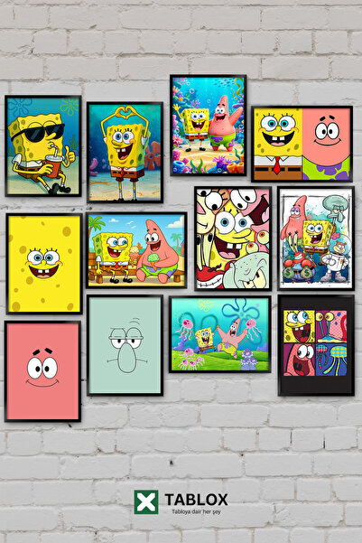 TABLOX 12 Parça Sünger Bob Squarepants Patrick Çizgi Film Çocuk Odası Dekorat...