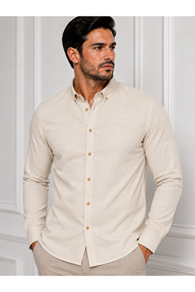 PASSERO Slim Fit Long Sleeve Epaulet Linen Shirt