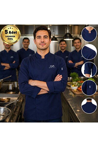 Bk Gift 5 Navy Blue Men's Chef Jackets - Gabardine Fabric Professional Chef J...