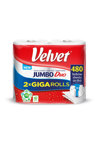 Velvet White Paper Towel Roll, 2 Layers, 240 Portions, 2 Rolls/Box, Jumbo Duo