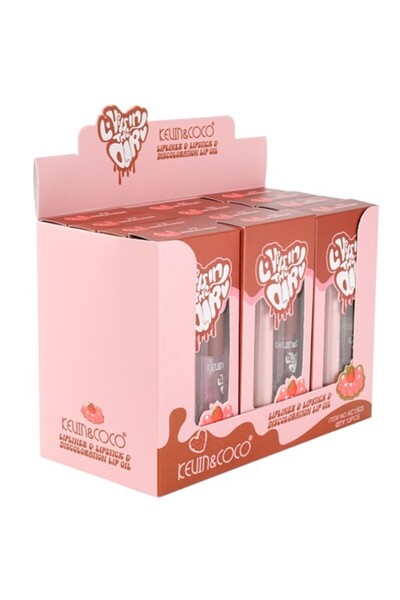 Flippy Display cu 12 Seturi 3 in 1 Creion Contur Buze si Ruj, Kevin&Coco Lipl...