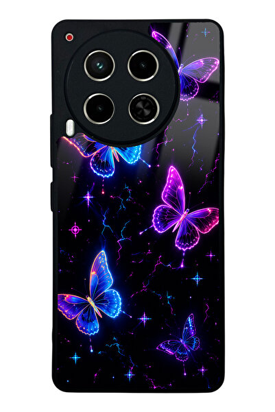 Spoyi Tecno Camon 30 Neon Butterfly Dream Tasarımlı Glossy Telefon Kılıfı