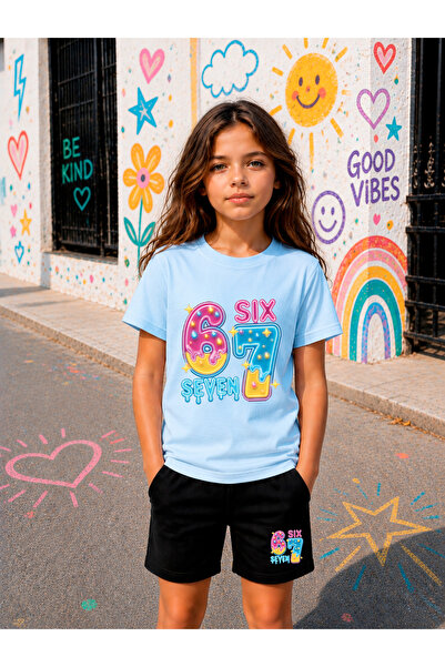 STİL-X Six Seven Printed Girls' Shorts Set, Breathable Soft Fabric