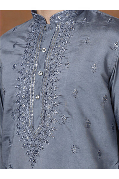Devoiler Mens Thread & Mirror Work Modal Silk Kurta Set