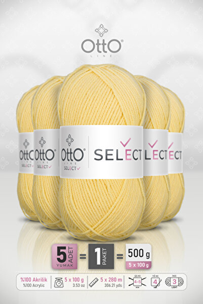 Otto Select - Light Yellow (9519) - 5-Pack - 100Gr/280M - Acrylic Hand Knitti...