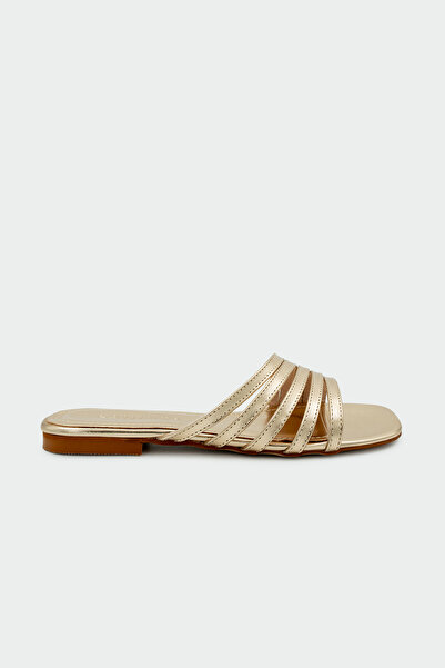 LAMİNTA Tiyos Stripe Detailed Women's Gold Flat Slippers